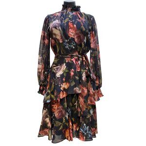 Alex Marie Black Rose Floral Print Dress Size 8